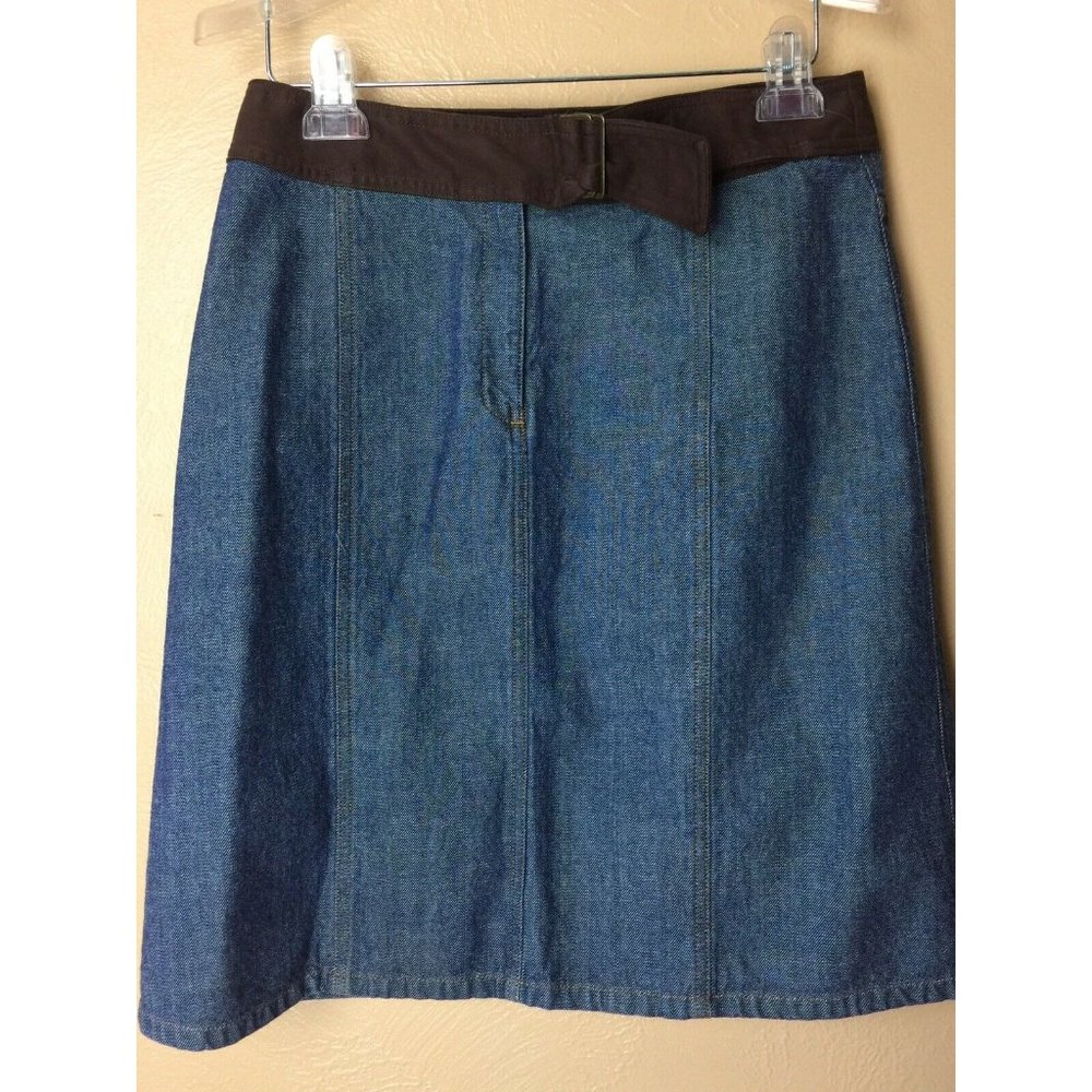 Women’s Blue Jean Denim & Suede Belted Skirt Size